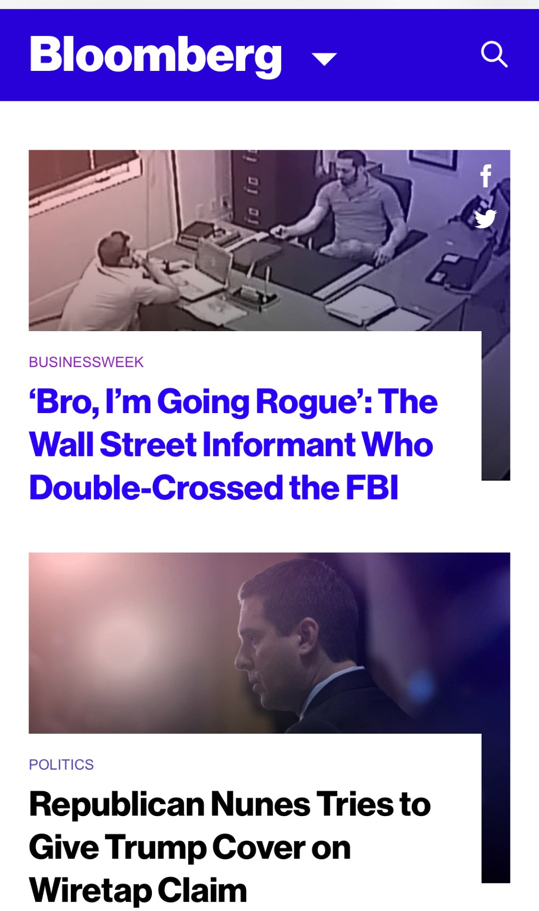 Bloomberg article header with FBI office surveillance still