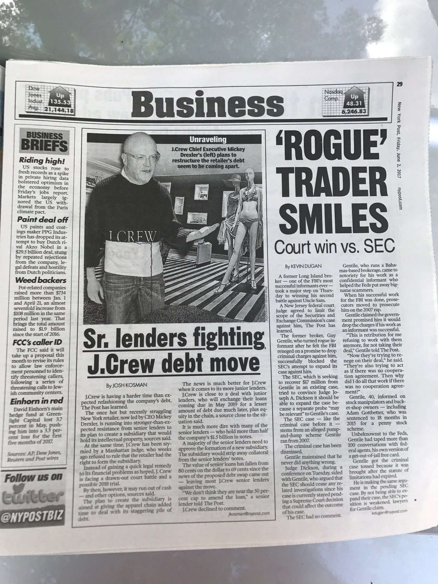 New York Post print article 'Rogue Trader Smiles' about Guy Gentile's court win